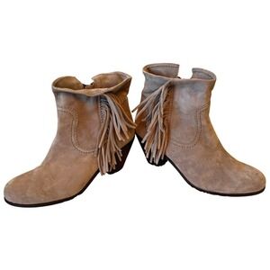 Sam Edelman‎ Ankle Boots 8.5 Louie Suede Fringe Western Beige